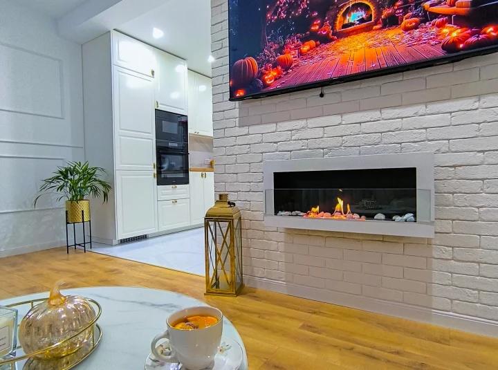 Biokominek 900x400 z szybą Biały Połysk