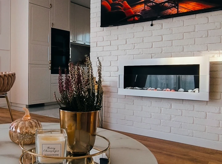 Biokominek 900x400 z szybą Biały Połysk