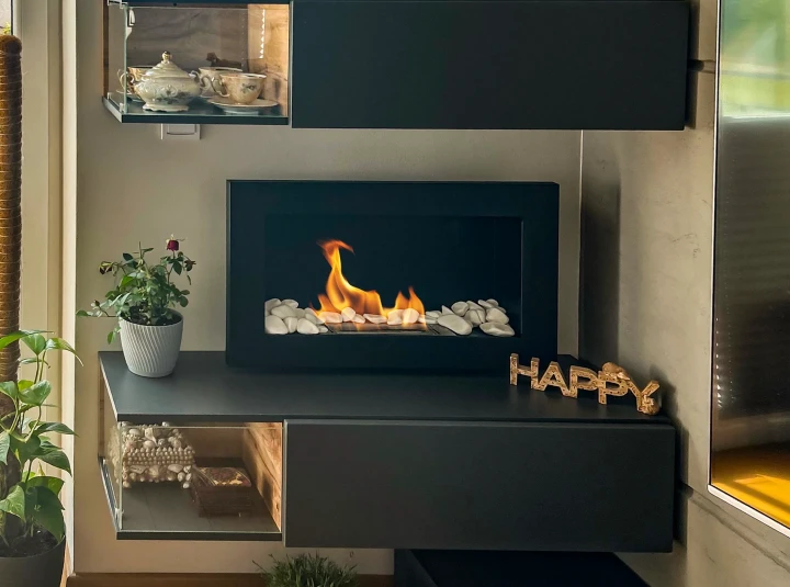 Biokominek wiszący 650x400 czarny strukturalny mat