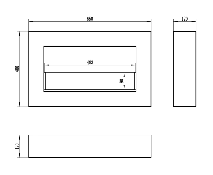 BIOKOMINEK BOX 650X400 czarny z szybą