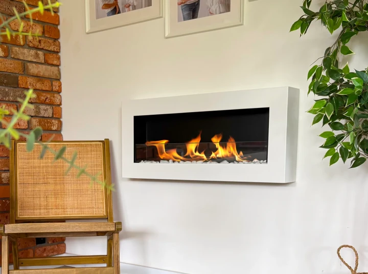 Biokominek wiszący z szybą 900x400 Box biały strukturalny mat