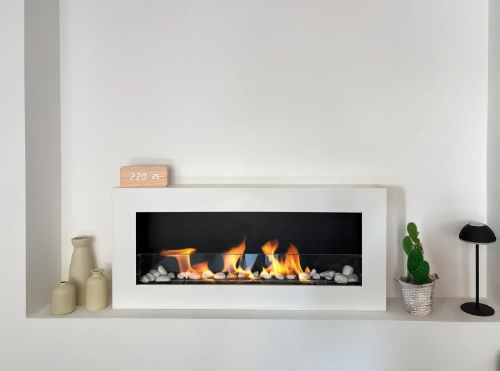 Biokominek wiszący z szybą 900x400 Box biały strukturalny mat