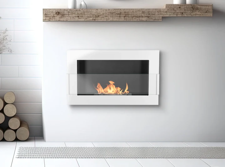 Biokominek wiszący z szybą  650x400 biały połysk