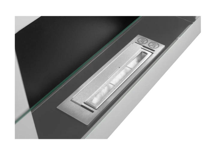 Biokominek wiszący z szybą  650x400 biały połysk