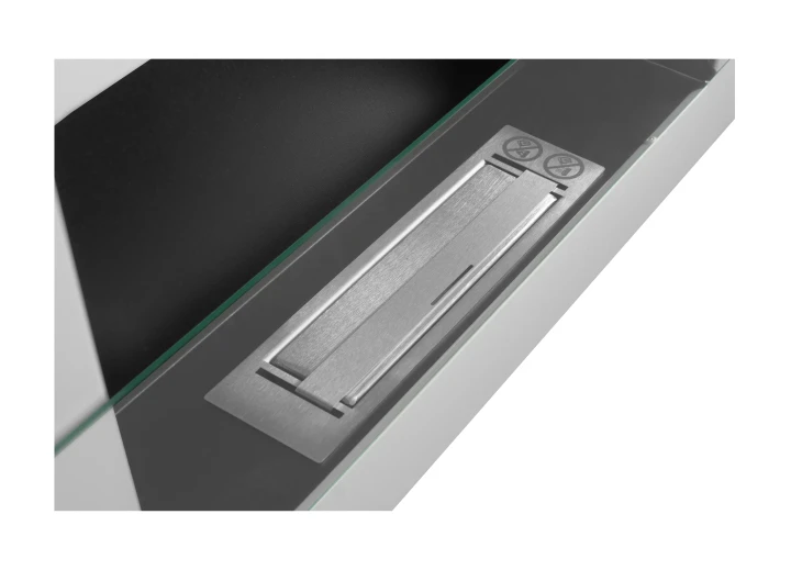 Biokominek wiszący z szybą  650x400 biały połysk
