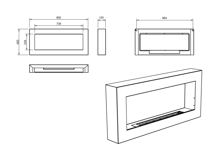 Biokominek wiszący 900x400 Box biały strukturalny mat