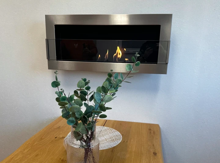Biokominek wiszący z szybą 900x400 Inox