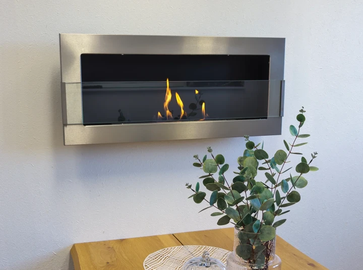 Biokominek wiszący z szybą 900x400 Inox